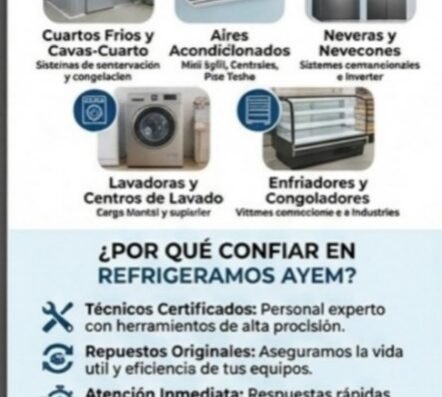 Mantenimiento reparación instalación de electrodomésticos Aires acondicionados nevera, lavadora, enfriadores, cuartos fríos